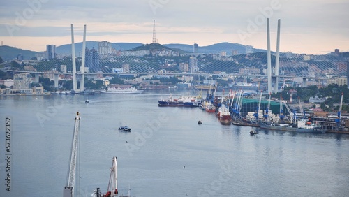 Bild auf Leinwand The panorama of downtown Vladivostok in the early morning.
