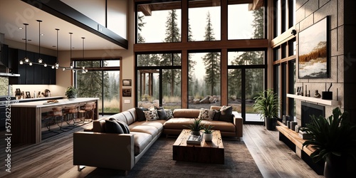 Pacific Northwest Modern luxury home interior - Generative Ai