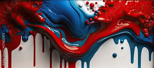 Abstract paint, red white and blue resin background banner, AI