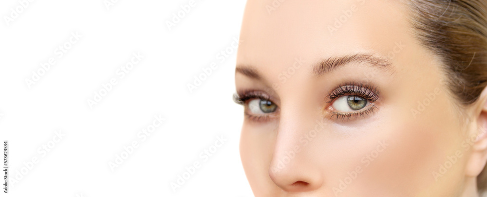 Fototapeta premium female green eyes with makeup and long eyelashes