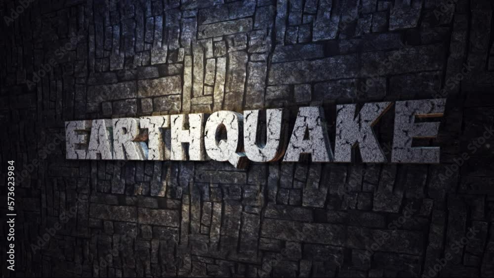 3d earthquake text animation coming out of the wall