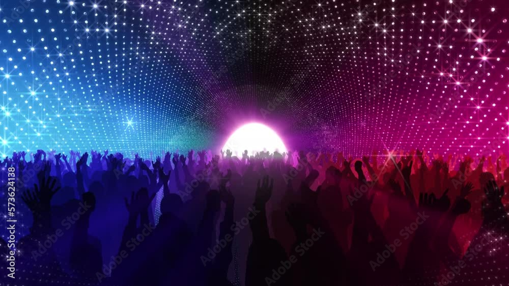 Dance Party Disco Club audience spectators Lights Glitter Background.