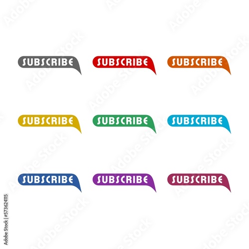 SUBSCRIBE NOW speech bubble icon isolated on white background. Set icons colorful
