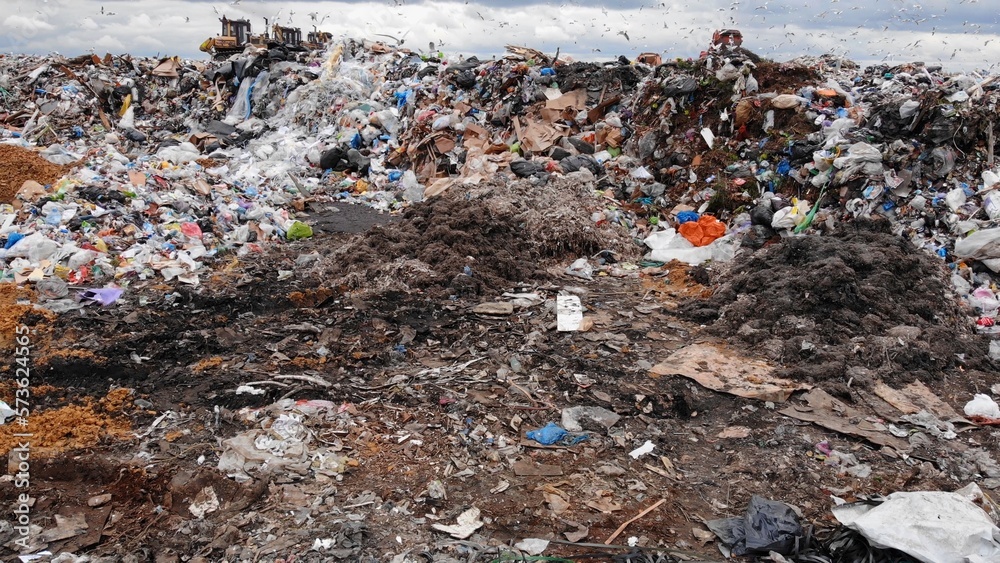 Large landfill near the metropolis. View from the drone. Large landfill near the metropolis. View from the drone.