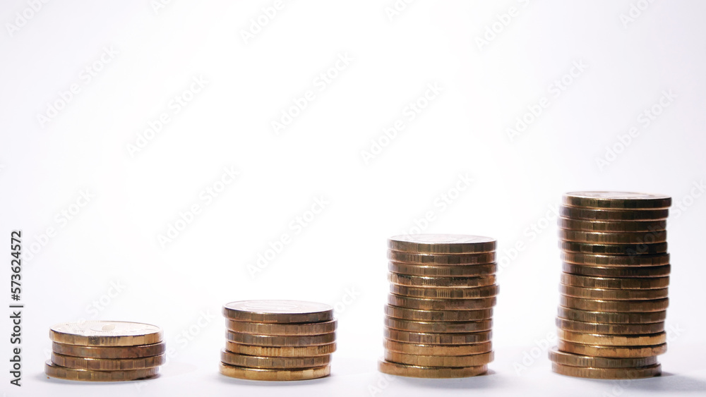 stacks of gold coins on a white background stacks of gold coins on a white background