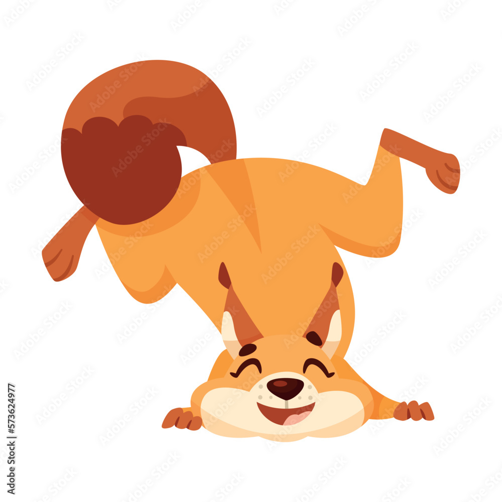 Funny Squirrel with Bushy Tail Somersaulting and Smiling Expressing Emotion Vector Illustration Funny Squirrel with Bushy Tail Somersaulting and Smiling Expressing Emotion Vector Illustration