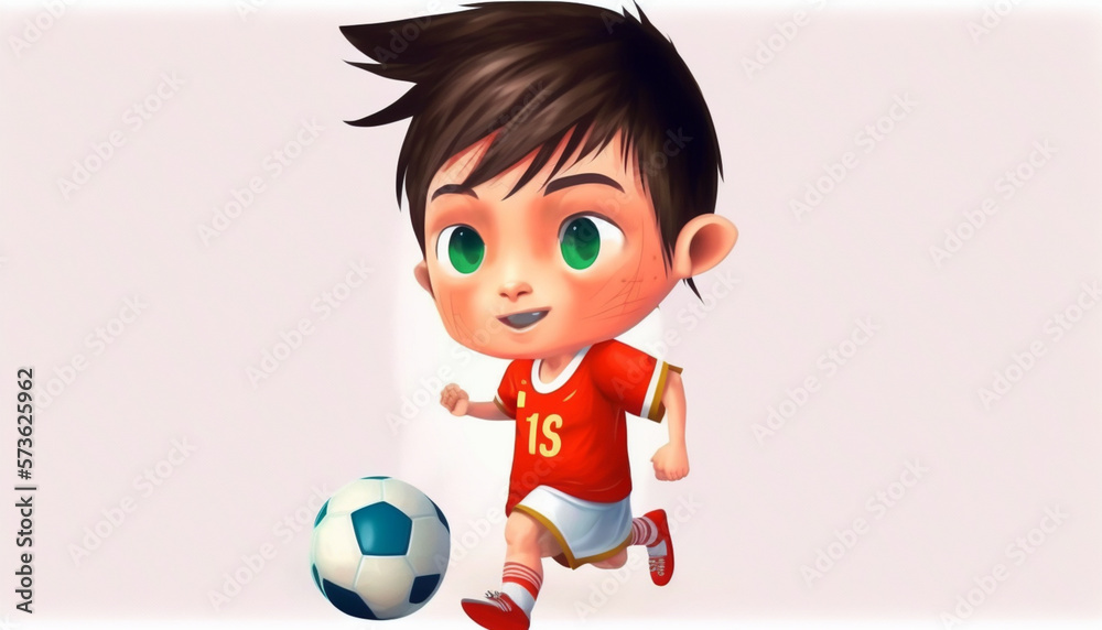 Child playing football chibi cartoon generative AI Stock Illustration ...