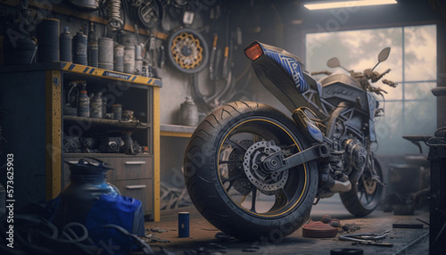 Changing tube on a tyre on a yamaha enduro bike generative AI 