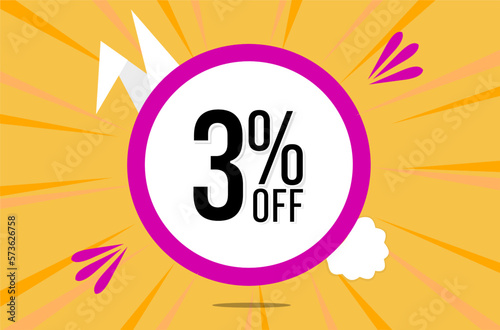 3 percent off. Orange banner with floating pink and white balloon for easter special offer and promotion