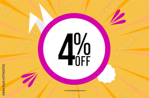 4 percent off. Orange banner with floating pink and white balloon for easter special offer and promotion.
