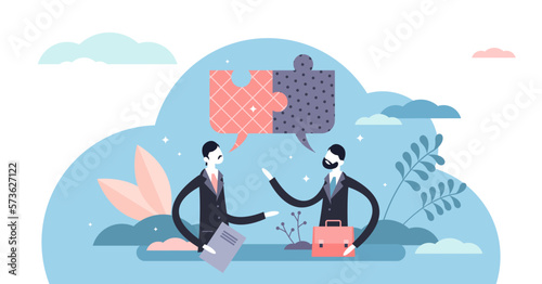 Conversation and arranging agreement concept, flat tiny person illustration.