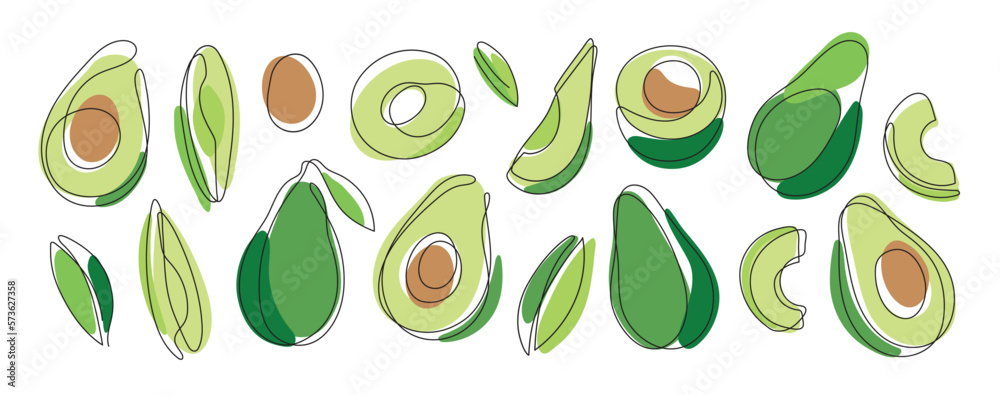 Seamless pattern with avocado. Healthy vegan food. Vector modern flat illustration. Linear style.