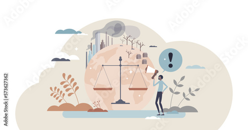 Climate justice and unfair global air pollution impact tiny person concept, transparent background. CO2 emissions footprint uneven distribution between poor and rich countries illustration.