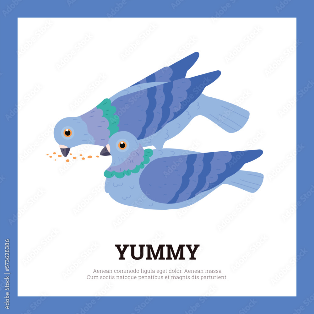 Obraz premium Squared banner with two pigeons flat style, vector illustration