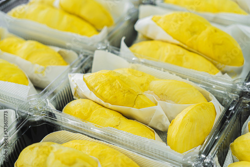 Lots of durian ready to eat Durian is a popular fruit in Asia, Thailand's famous tropical fruit.	
