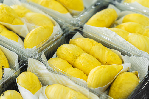 Lots of durian ready to eat Durian is a popular fruit in Asia, Thailand's famous tropical fruit.	
