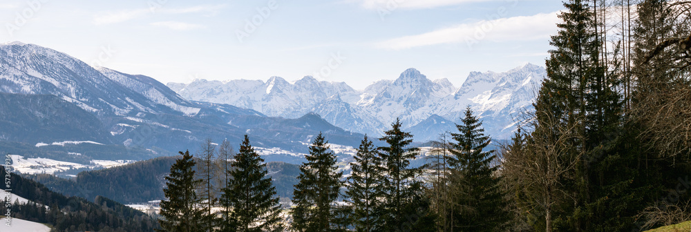 Snowy mountains in the green nature Snowy mountains in the green nature