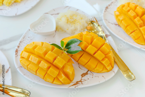 mango and sticky rice or Sweet mango mix with coconut milk