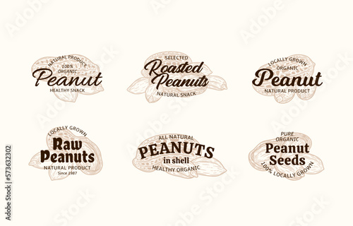 Set of vector peanuts vintage logo and peanuts illustrations