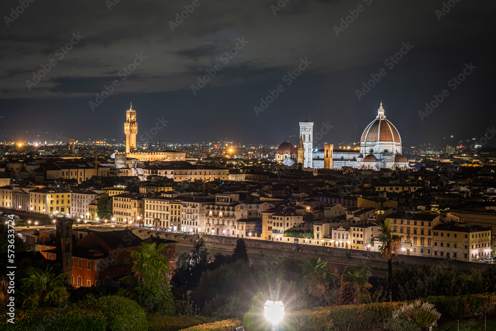 Skyline Florence from Michelangelo Piazzale square at night, Italy.