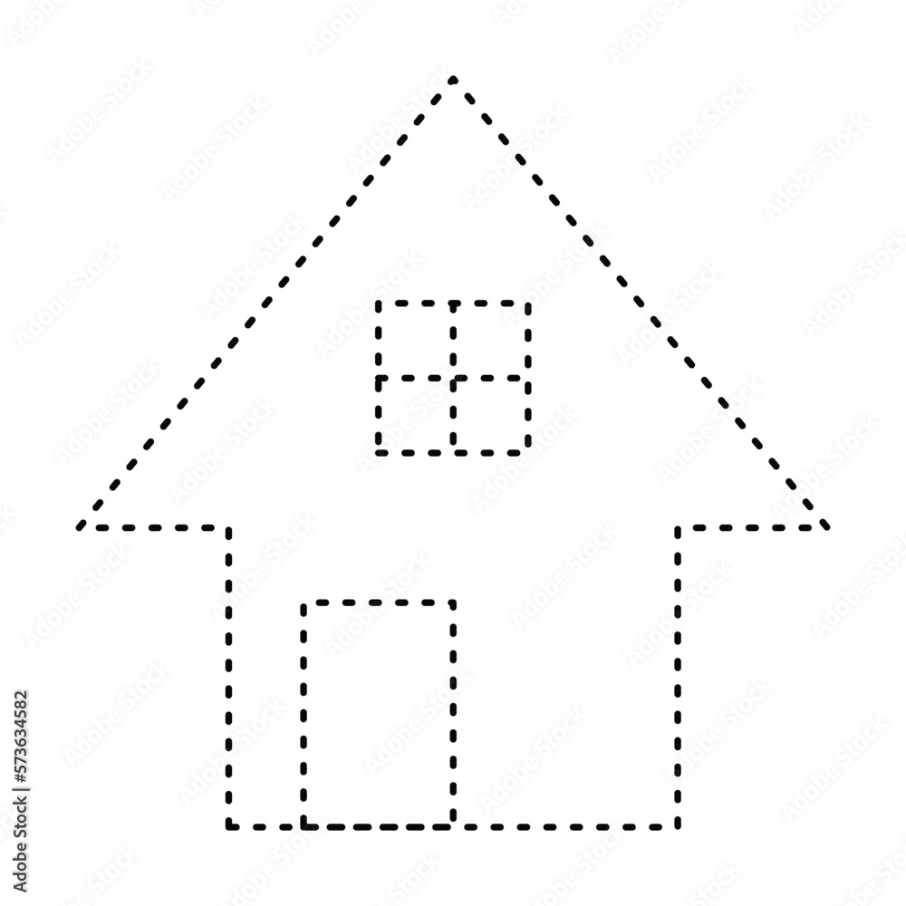 Tracing house dotted lines shape for preschool and kindergarten school kids worksheet element for drawing practice