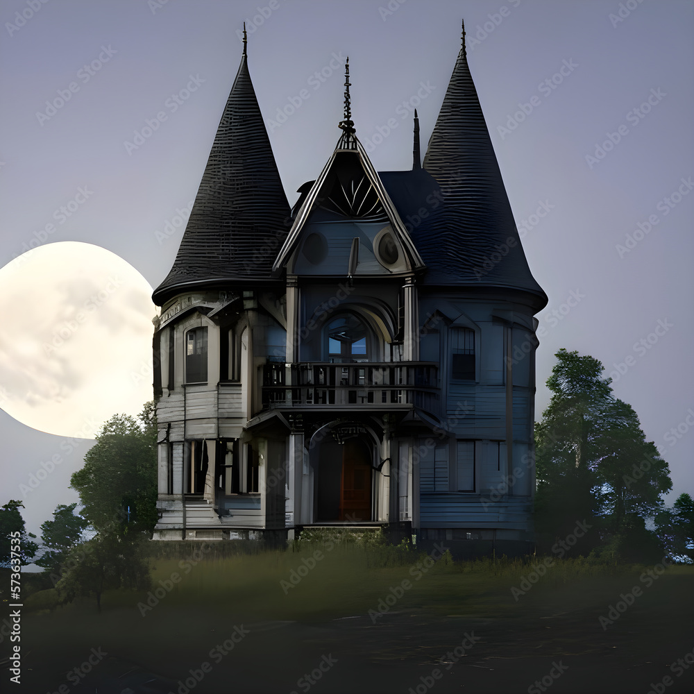 old castle in the night with a moon in the back - artificial intelligence old castle in the night with a moon in the back - artificial intelligence