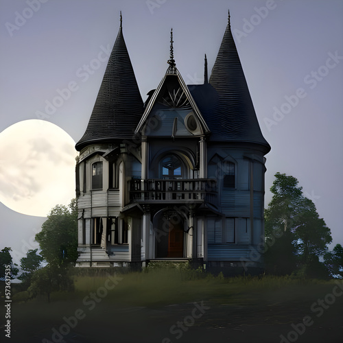 old castle in the night with a moon in the back - artificial intelligence