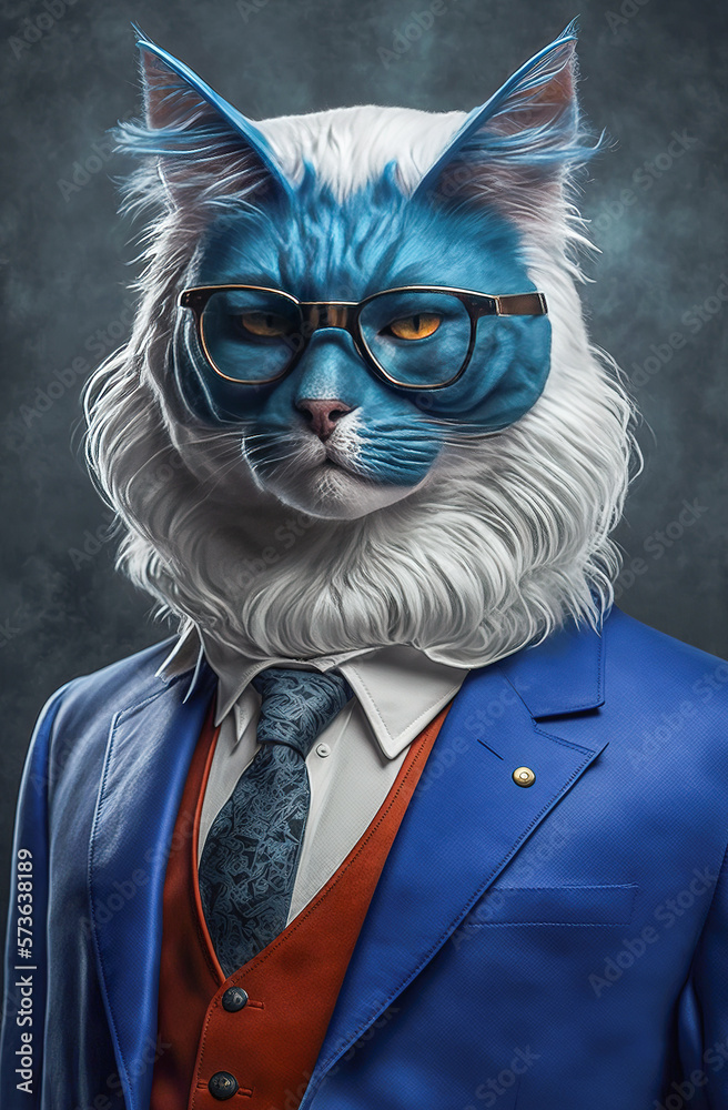 Obraz premium Generative AI portrait illustration of People with cat masks with colored backgrounds
