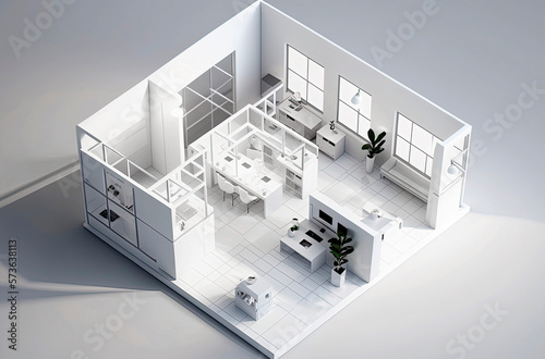 Generative AI of Isometric concept illustration of isometric business office plan.Architects office,bank offices,safe,furnished © Eduardo Lopez