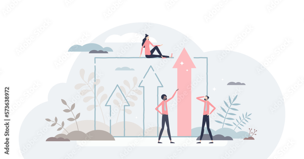 Advantage for business growth and career development tiny person concept, transparent background. Work performance achievement and level up with competitors.
