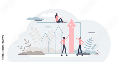 Advantage for business growth and career development tiny person concept, transparent background. Work performance achievement and level up with competitors.