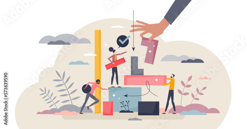 Work cooperation, partnership and teamwork for job task tiny person concept, transparent background. Successful and productive strategy to reach goal with unity and working together illustration.