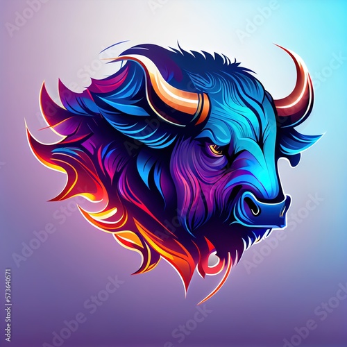 Angry bull colorful mascot with a big horn and big nose, Generative Ai