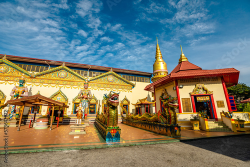 George Town, Penang, Malaysia - Jan 2023: Wat Chaiya Mangalaram is a renowned Thai temple established in 1845 by Buddhist monks from Thailand. It is known for its spectacular architecture.