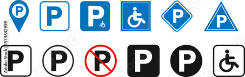 Parking icon set. Car Parking Icon. Parking and traffic signs isolated on white background.