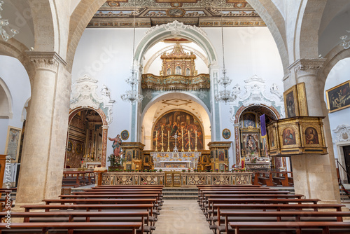 POLIGNANO A MARE  ITALY - MARCH 4  2022  The nave of Cathedral Matrice wiht the ceiling by Lucas Alvese from begin of 17. cent.
