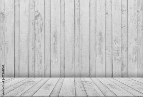 White wood display background, Wooden panel for indoor studio room. Backdrop background Empty Room Grey washed old wooden striped abstract texture in vintage style design for product presentation