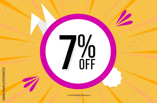 7 percent off. Orange banner with floating pink and white balloon for easter special offer and promotion