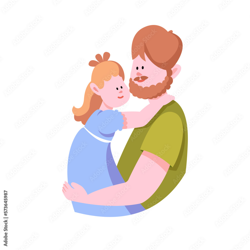 Young Father Holding His Daughter with Arms Embracing Her Vector Illustration Young Father Holding His Daughter with Arms Embracing Her Vector Illustration