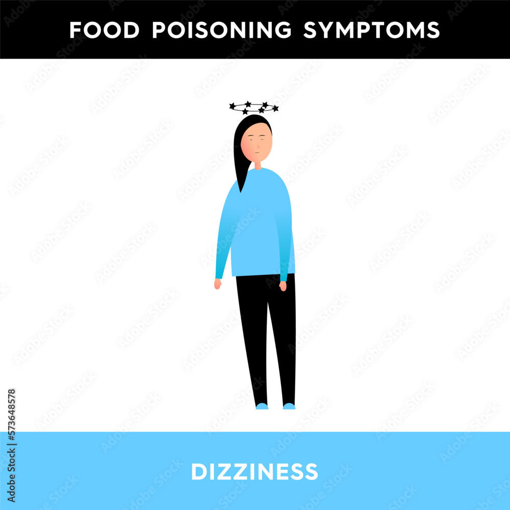 Vector illustration of a girl who is feeling dizzy. A person has severe