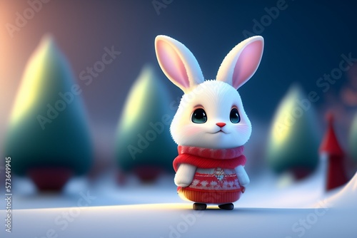 Rabbits. Beauty Art Design of Cute Little Easter Bunny in the winter