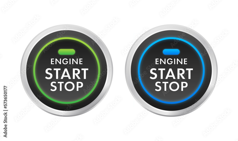 Car engine start stop button. Starting and stopping switch for motor vehicles. Car engine start stop button. Starting and stopping switch for motor vehicles.