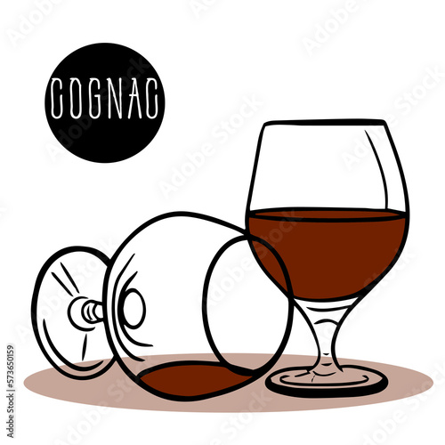 set of cognac composition. one glass remains of cognac, in other glass empty. Cognac Day. alcoholic cocktail.