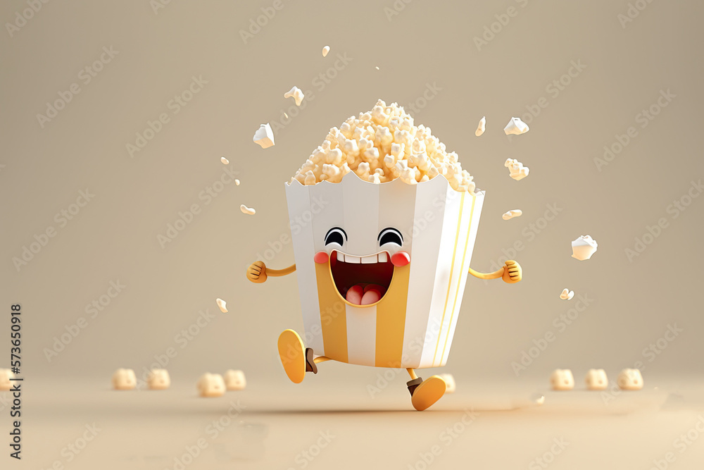 Cute Cartoon Dancing Popcorn Character (Created with Generative AI