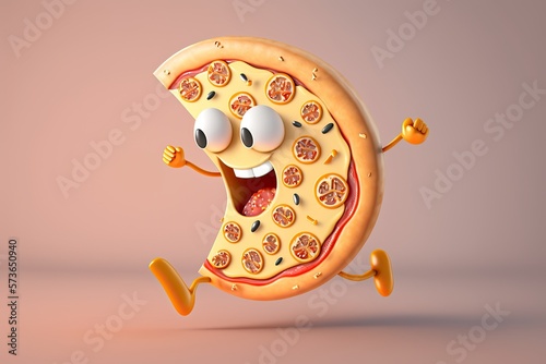 Cute Cartoon Pizza Character Running (Created with Generative AI)