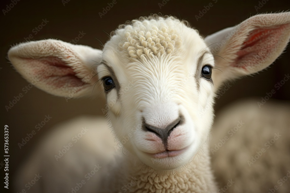 A Newborn Lamb Up Close and Adorable. Generative AI