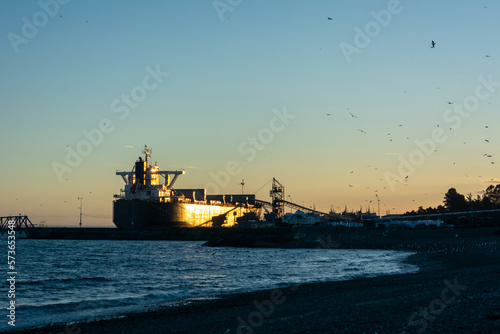 Buque de carga, en portuaria sur de Chile photo