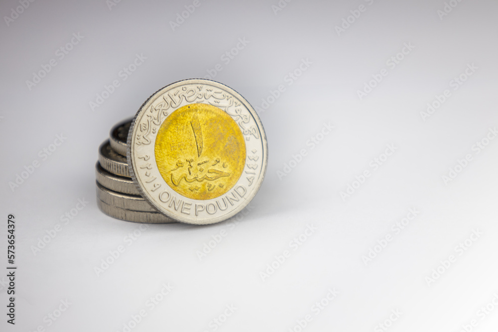 Egyptian Pounds Coin, currency, isolated on White Background - obrazy, fototapety, plakaty 