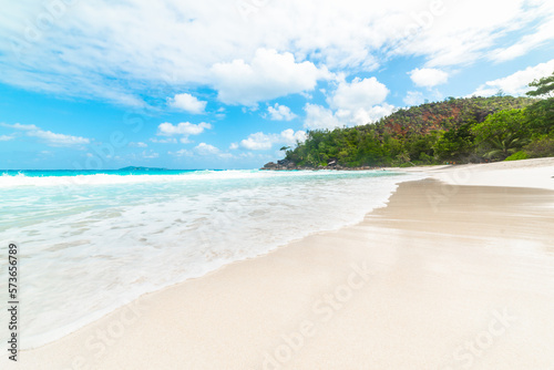 White sand and turquoise water in Anse Georgette beach