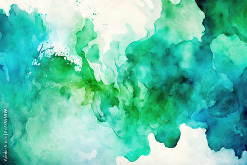 abstract blue green watercolor splash at corner on background wet watercolor techniques.Generative AI